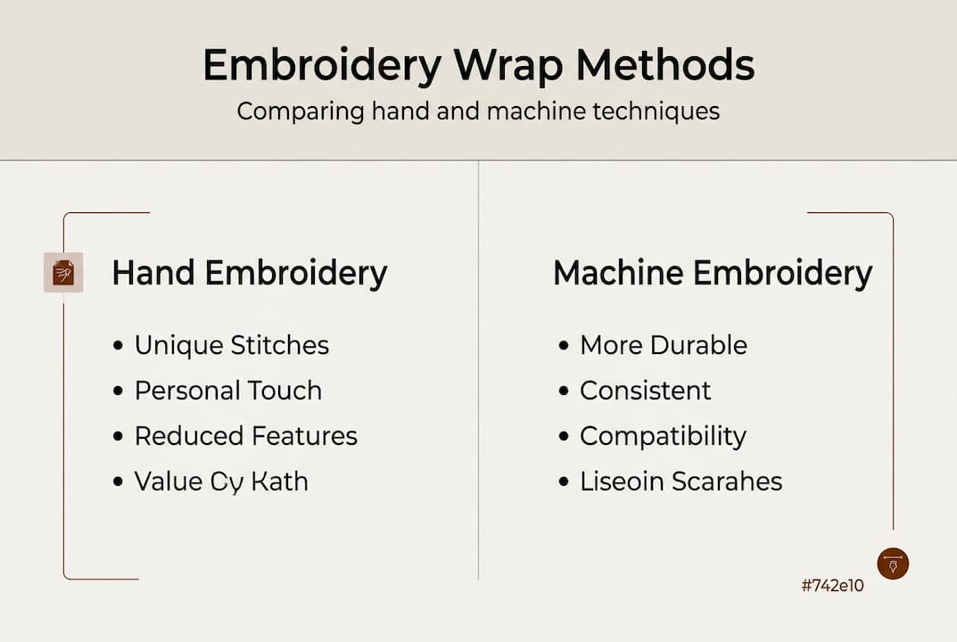 Infographic comparing hand and machine embroidery