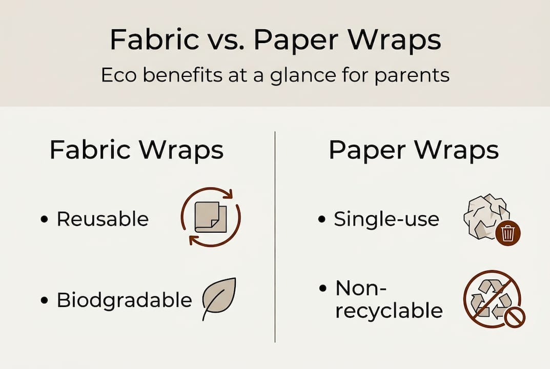 Infographic comparing fabric and paper gift wraps