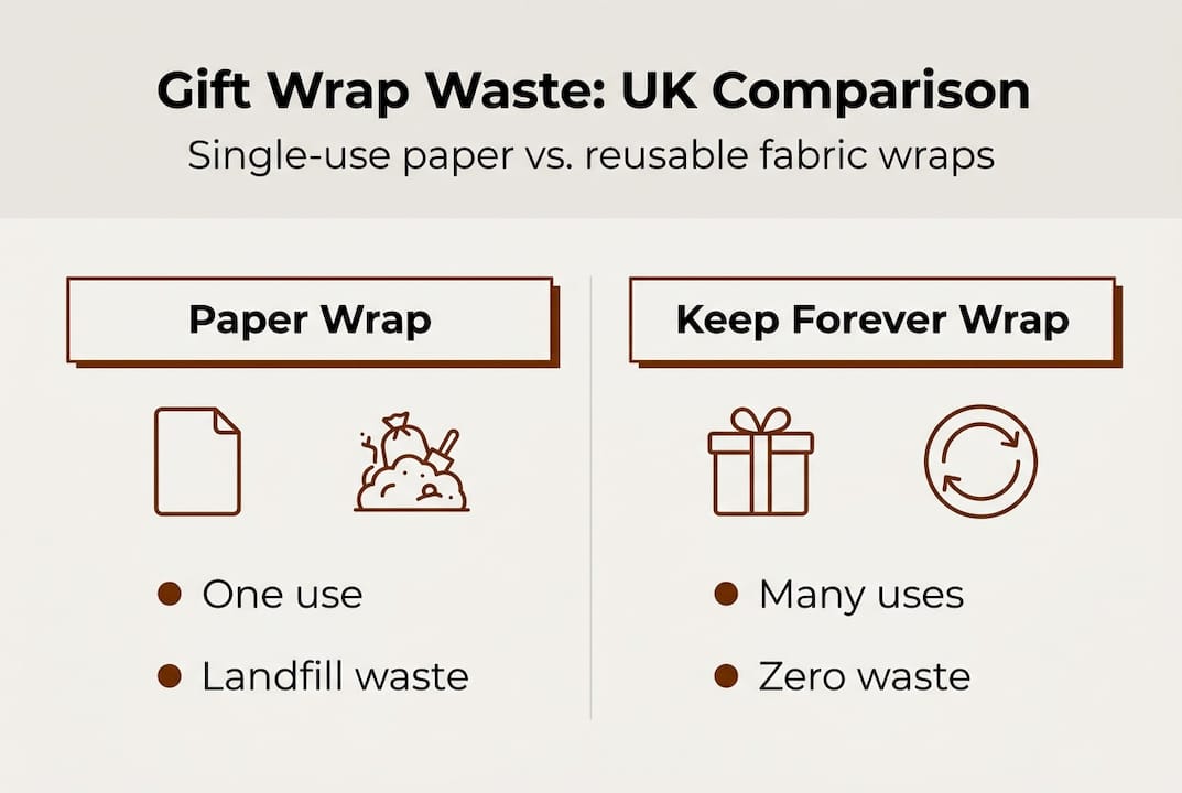 Infographic comparing paper wrap and reusable wrap