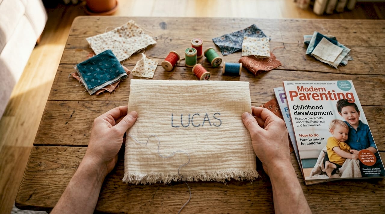 Hands holding embroidered personalised gift wrap