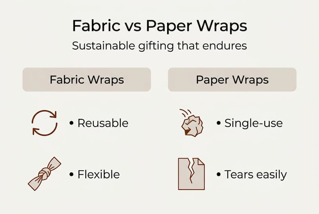 Infographic comparing fabric and paper wrap features