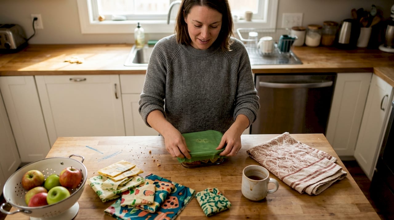 Adult choosing fabric wraps for eco gift