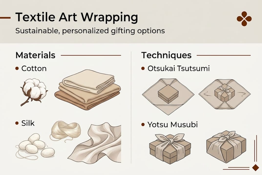 Infographic of textile wrapping materials and methods