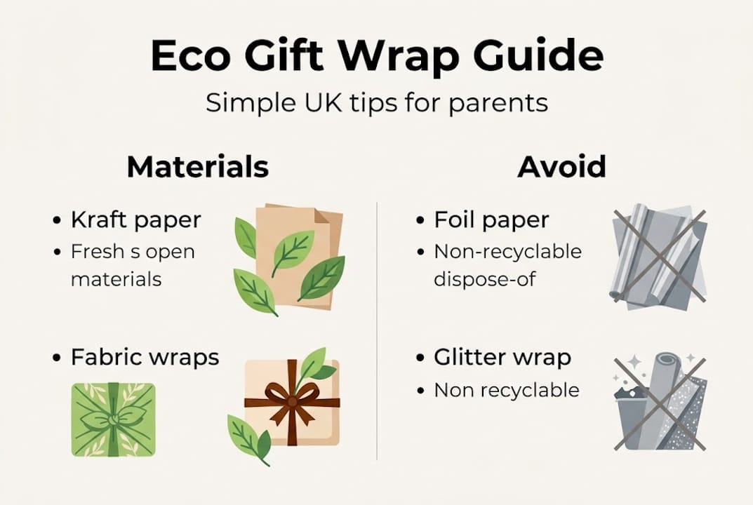 Infographic with eco gift wrap tips for UK parents