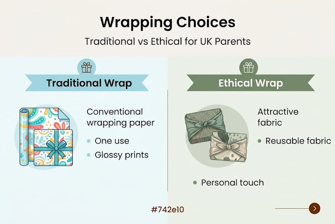 Infographic comparing traditional and ethical wrapping