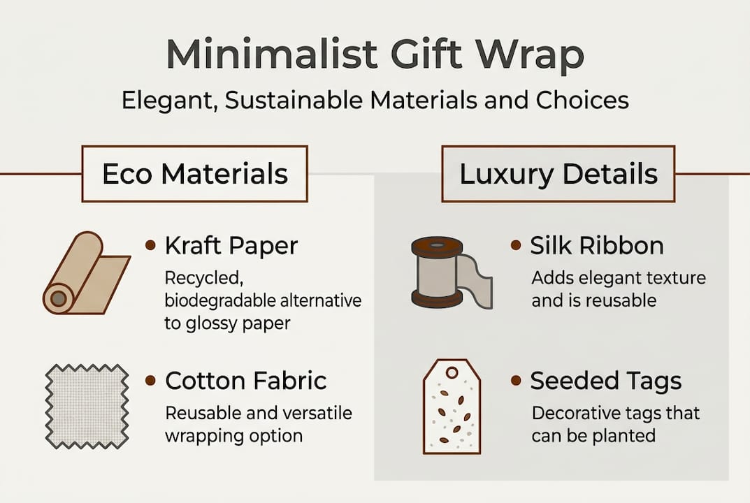 Infographic on eco materials and luxury details for gift wrap