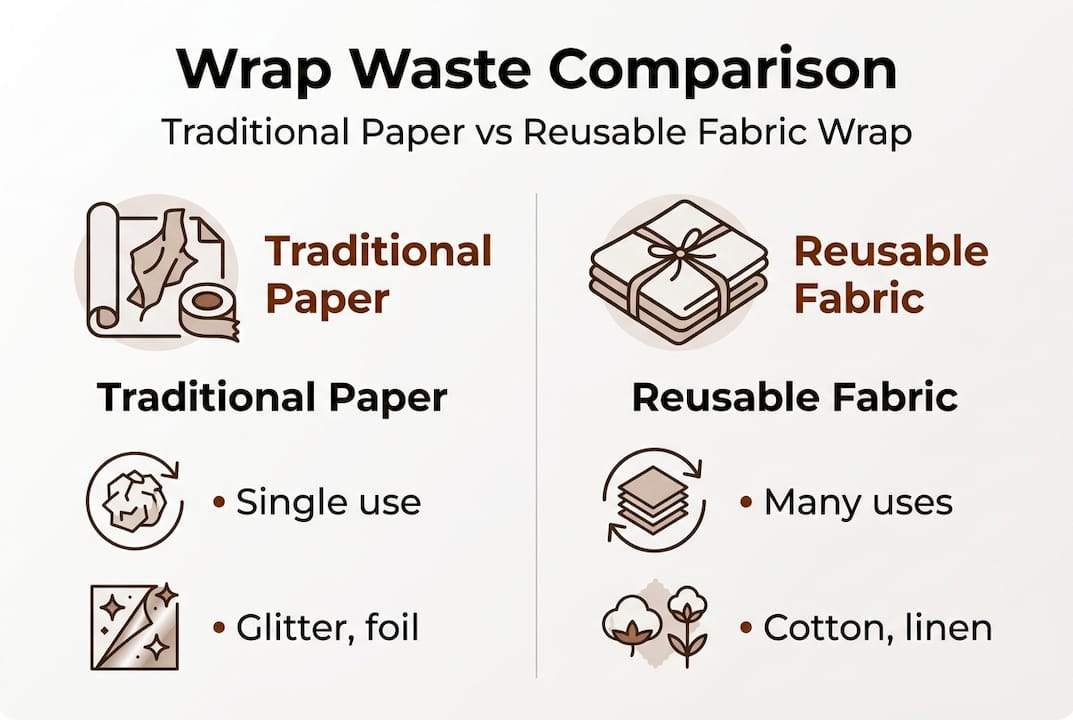 Infographic comparing paper and fabric wrap sustainability