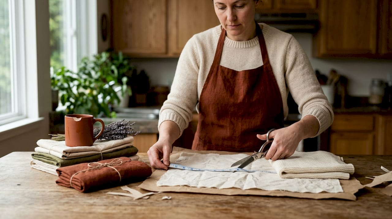 Woman cutting eco wrap in kitchen