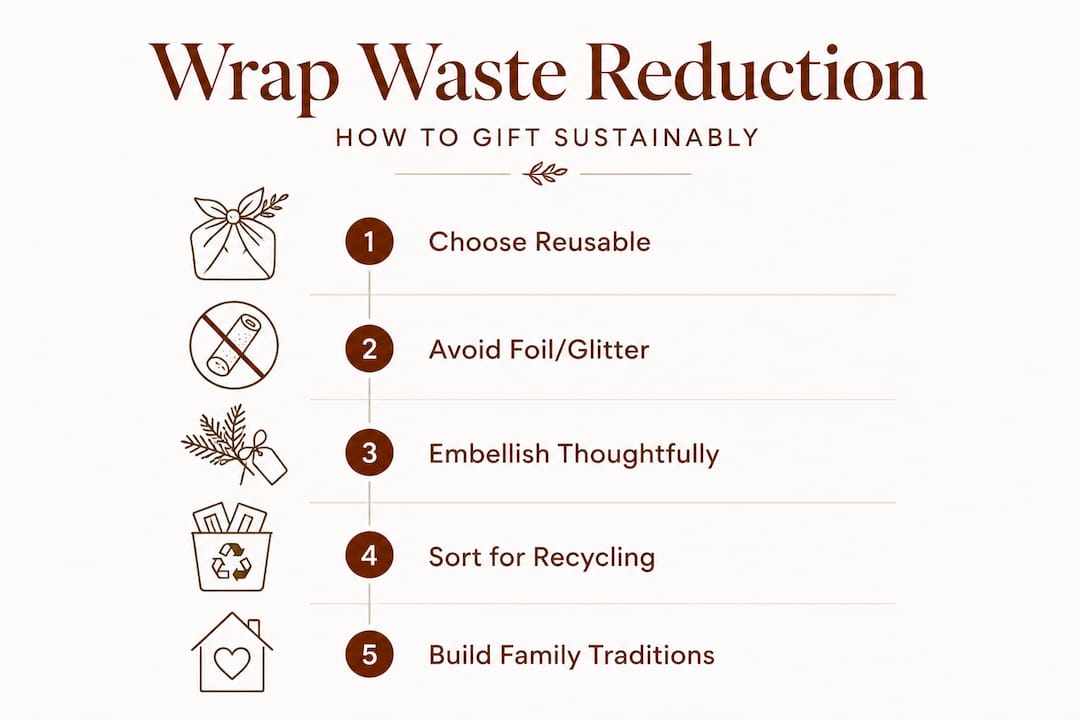 Five-step infographic for sustainable holiday wrapping