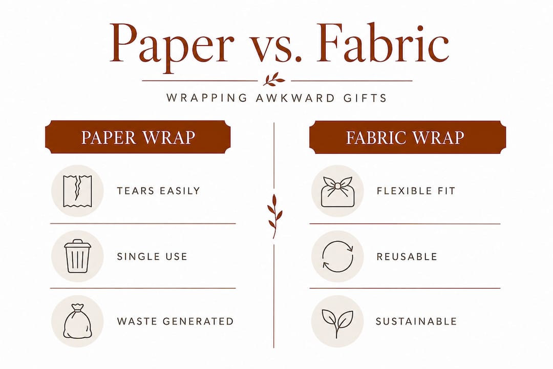 Infographic comparing paper and fabric gift wrapping