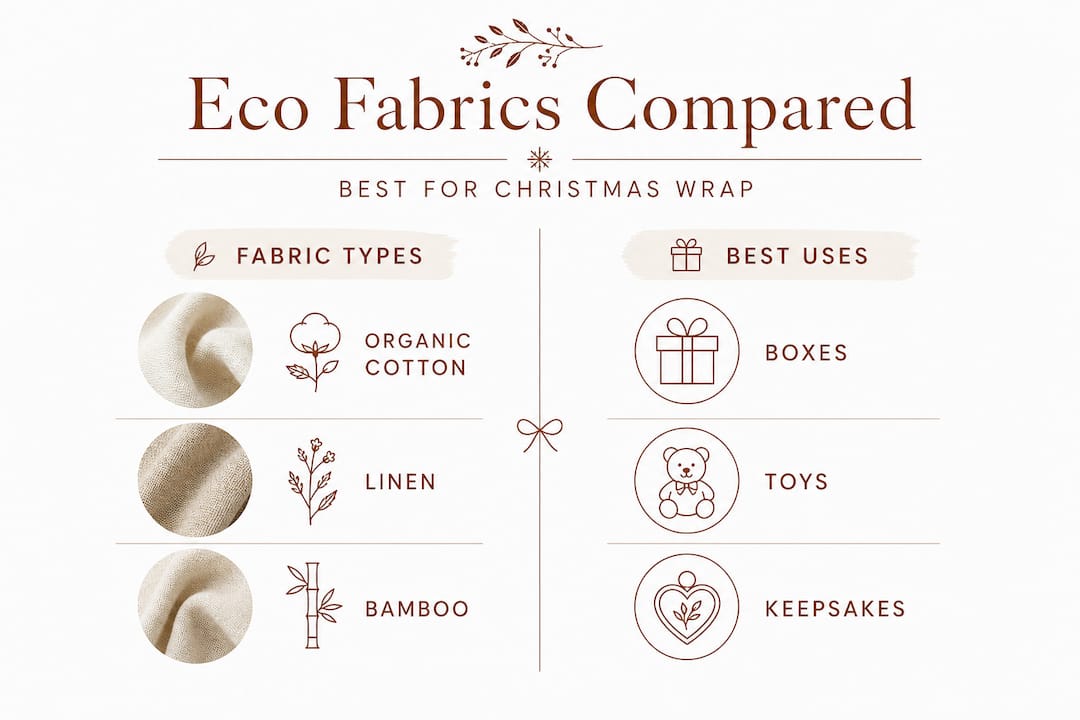 Infographic comparing eco fabrics for Christmas wrap