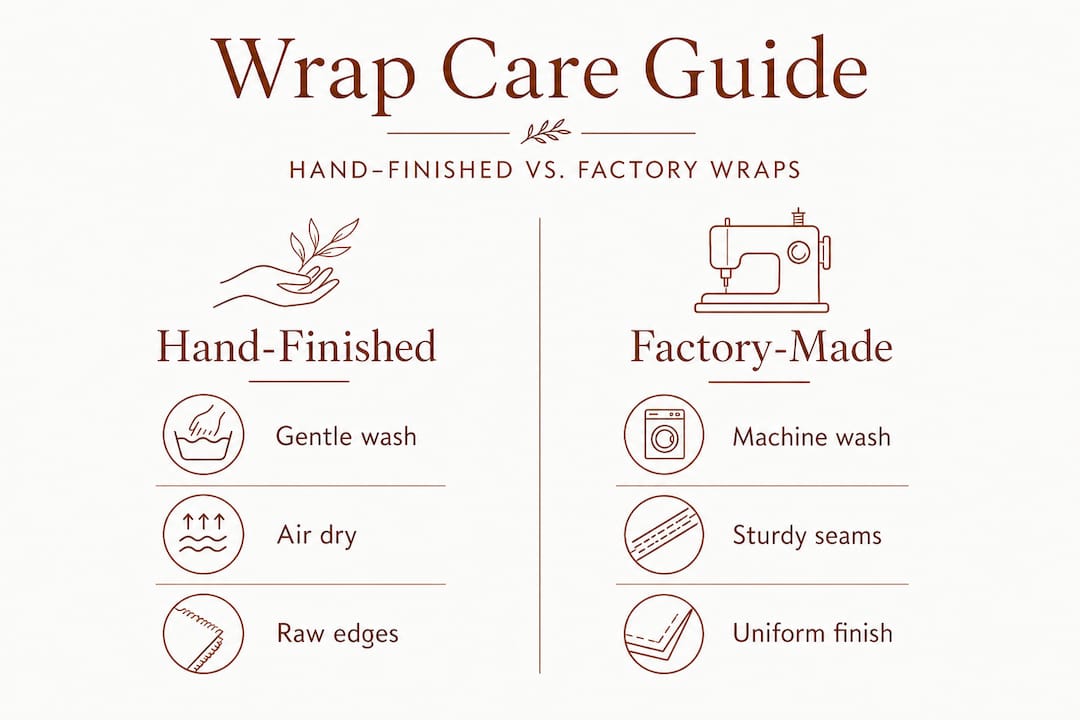 Infographic comparing hand-finished and factory wraps care