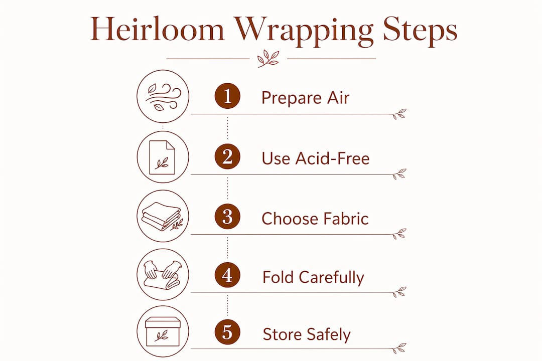 Infographic showing five key steps for heirloom wrapping