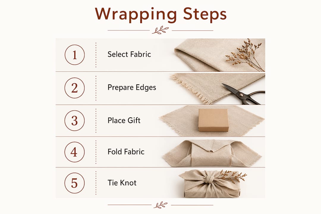 Infographic showing fabric wrapping step-by-step process