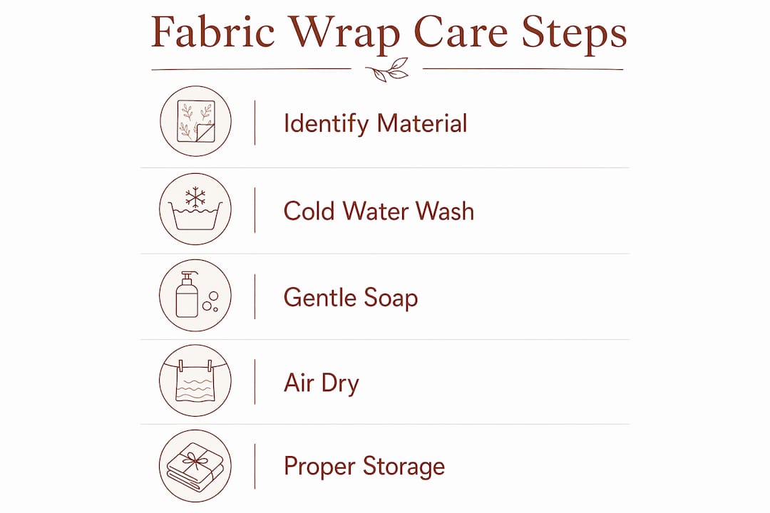 Infographic showing fabric wrap care steps