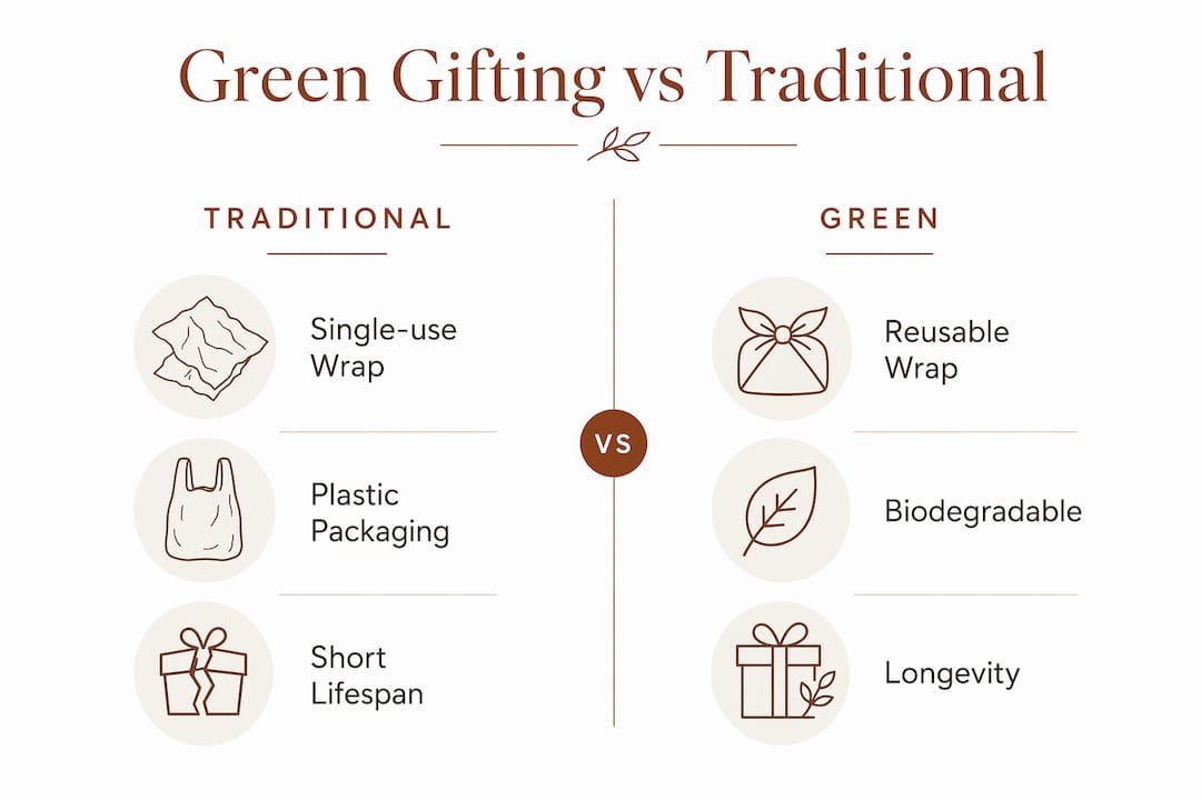 Infographic comparing green gifting and traditional gifting