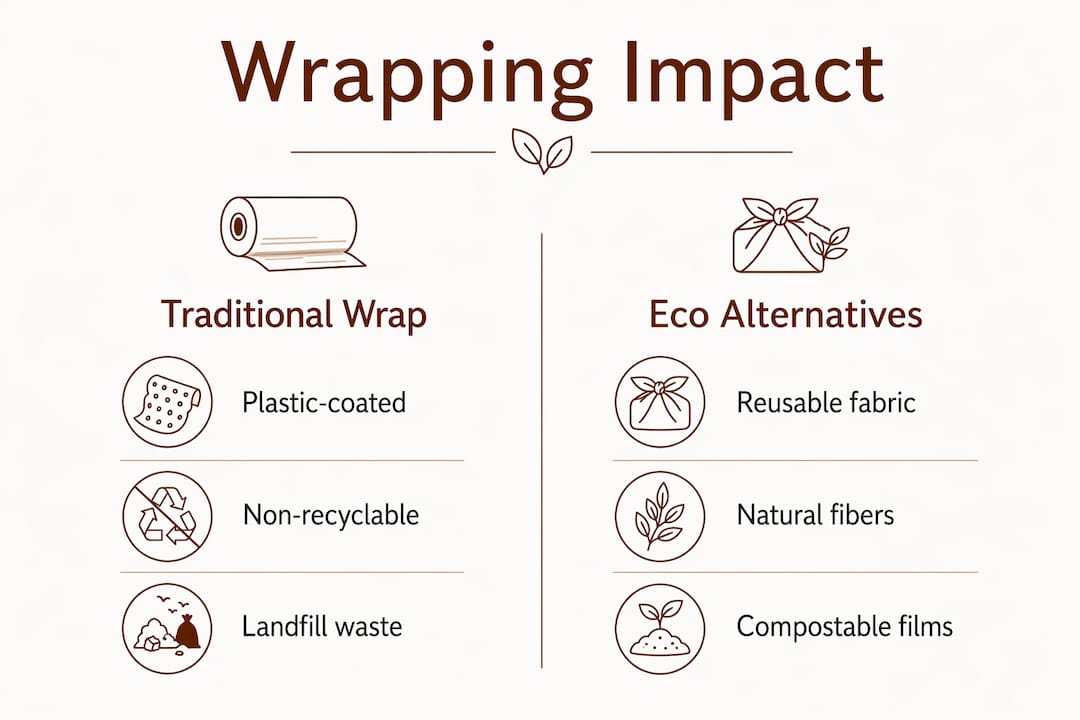Infographic comparing traditional and eco wrapping impacts