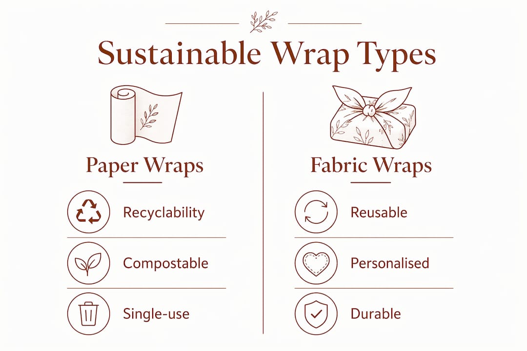 Infographic comparing paper wraps and fabric wraps sustainability