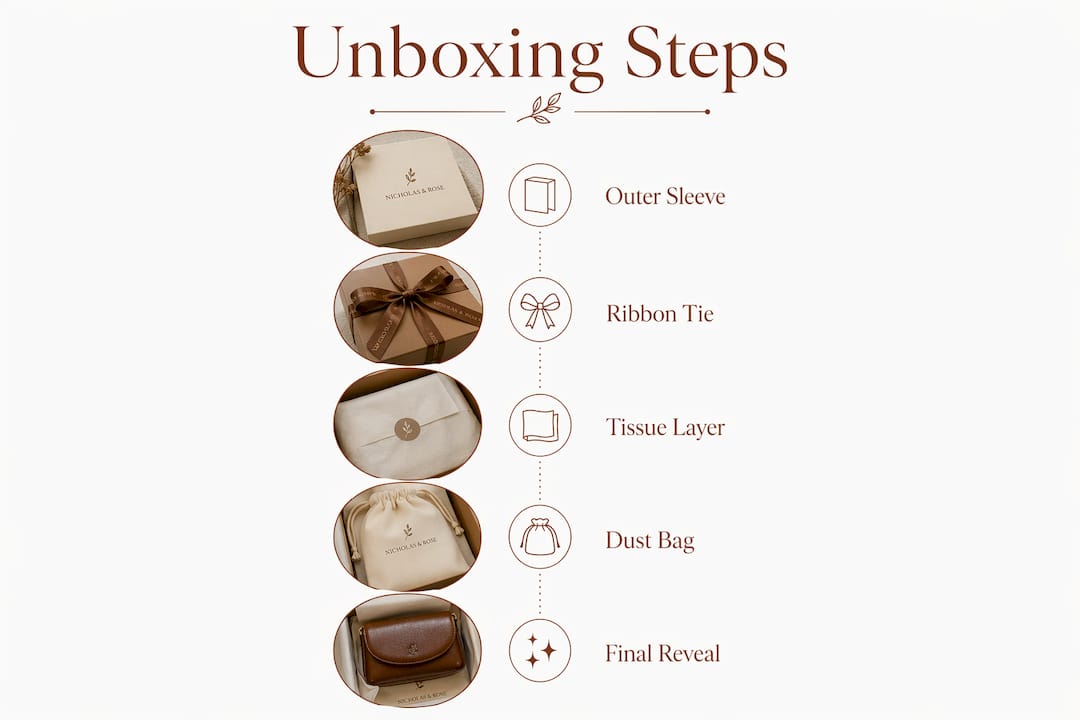 Infographic showing steps for luxury gift unboxing