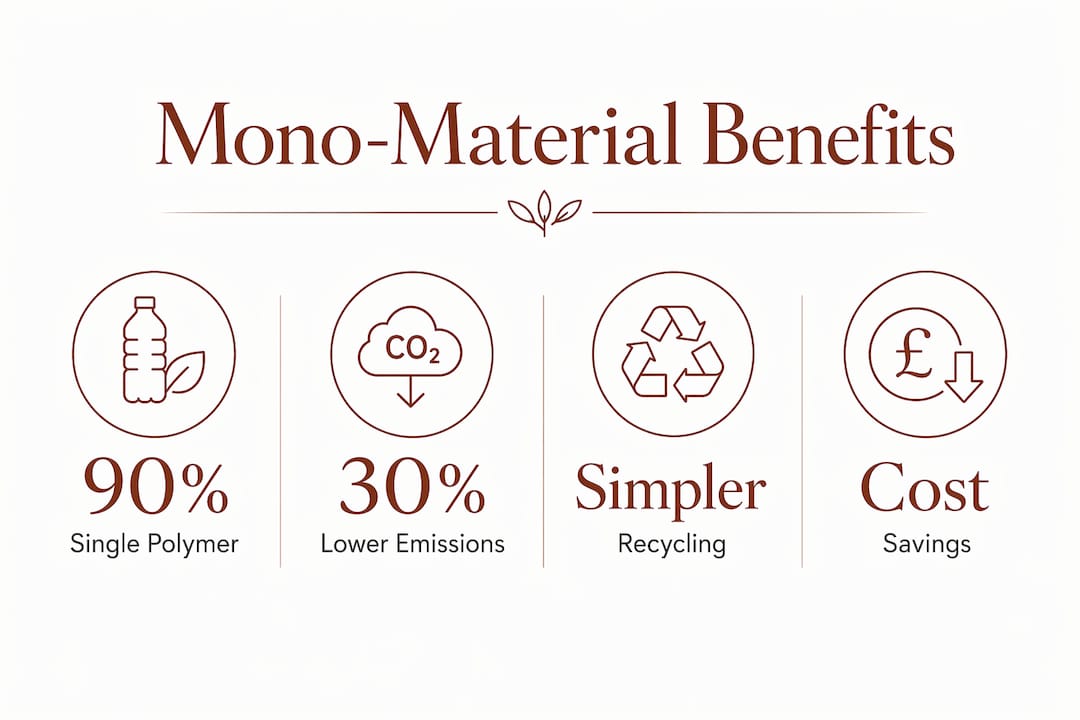 Infographic highlighting key benefits of mono-material wrapping