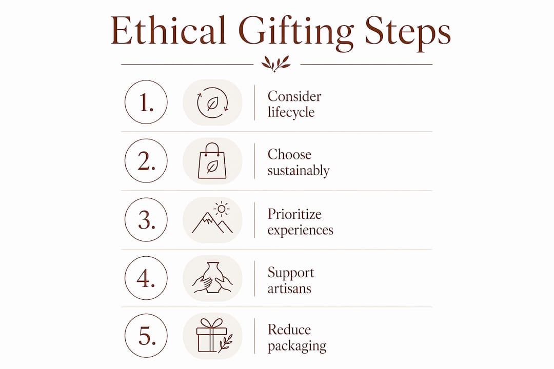Infographic illustrating steps for ethical holiday gifting