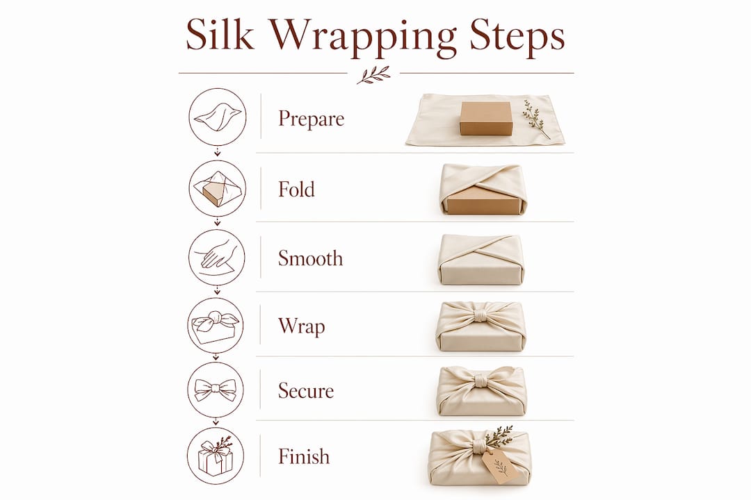 Infographic illustrating silk wrapping step by step process