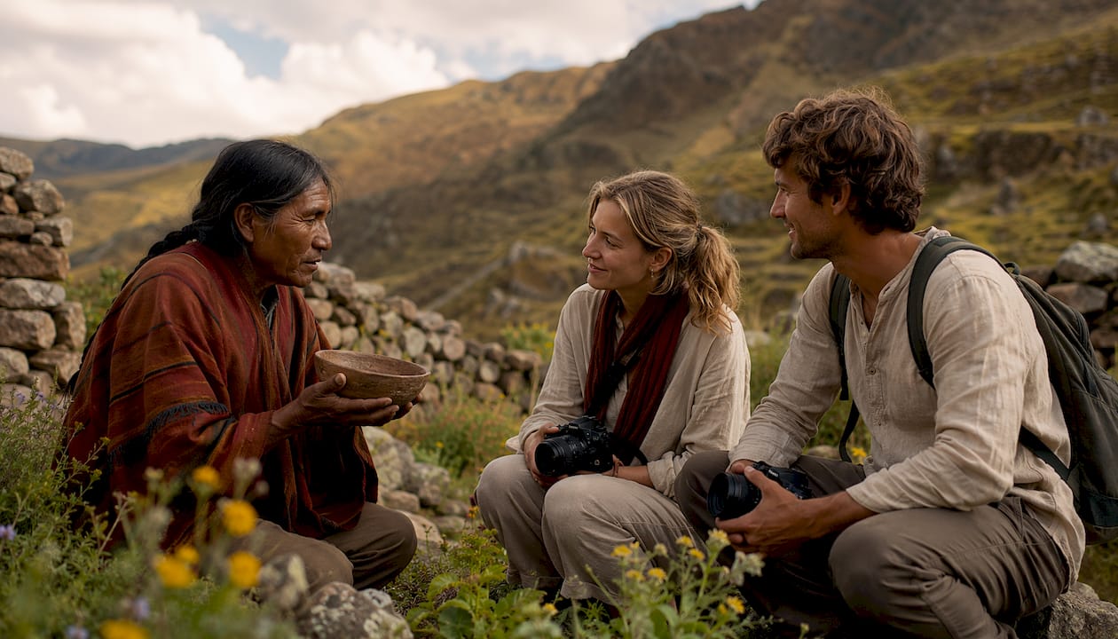 Tourists attending indigenous culture eco-tour outdoors