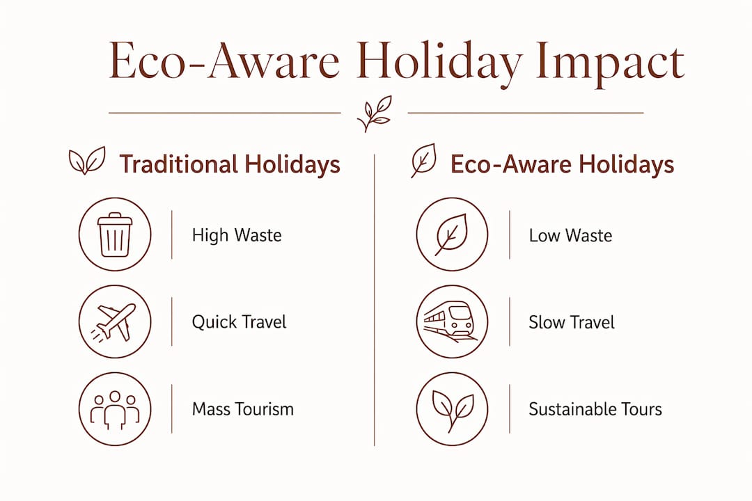 Infographic comparing traditional vs eco-aware holiday impacts