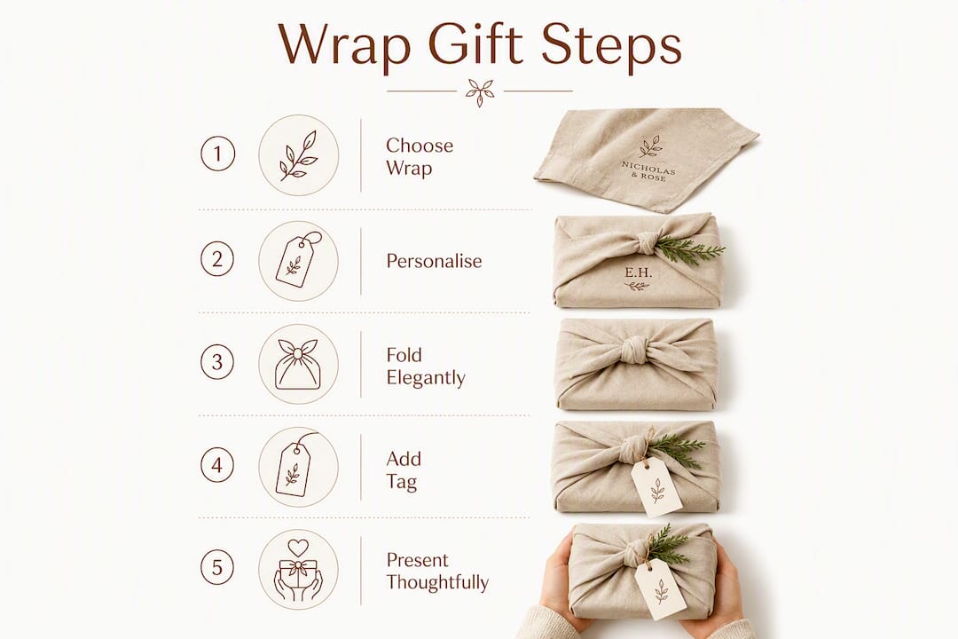 Infographic showing steps for reusable baby gift wrapping