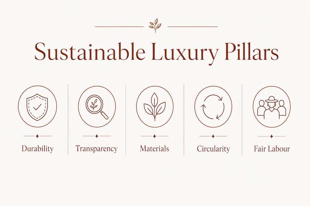 Infographic illustrating five core pillars of sustainable luxury
