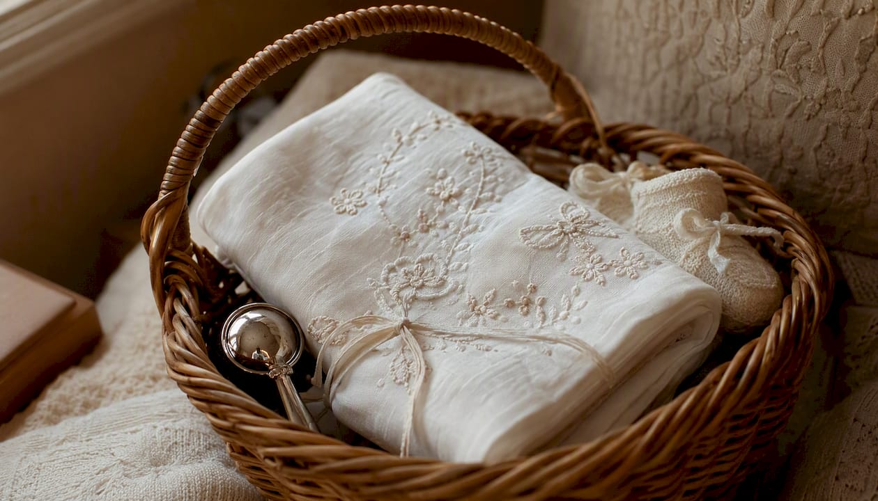 Personalised embroidered baby wrap with keepsakes