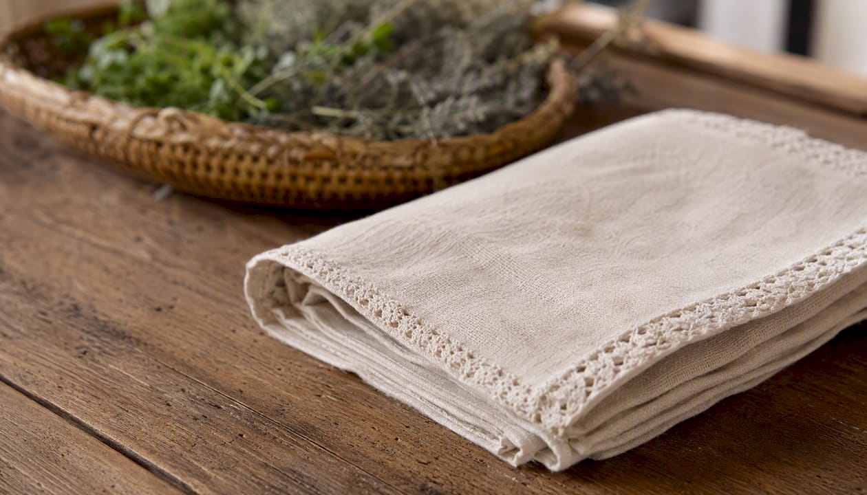 Folded organic cotton fabric wrap close-up