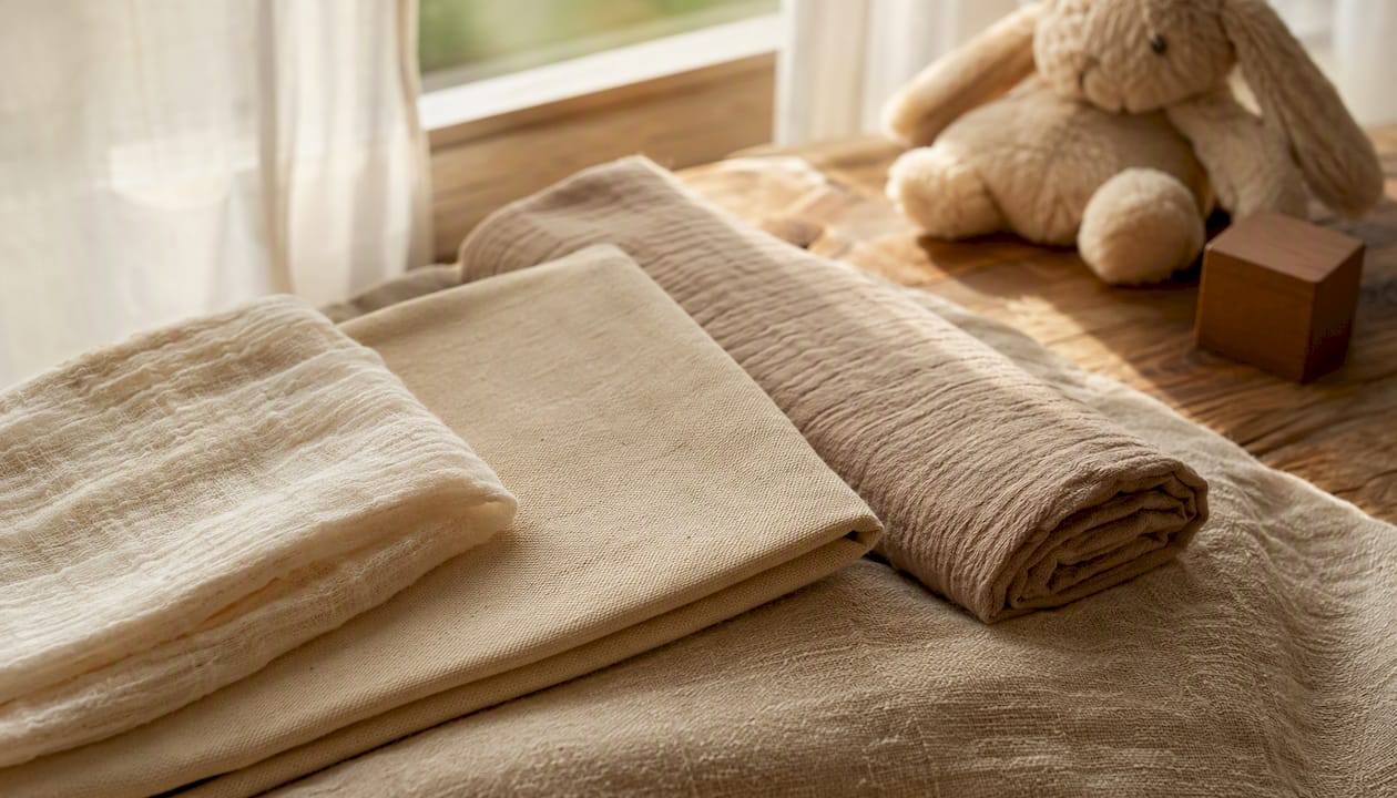 Three fabric wraps sized for newborns and toddlers
