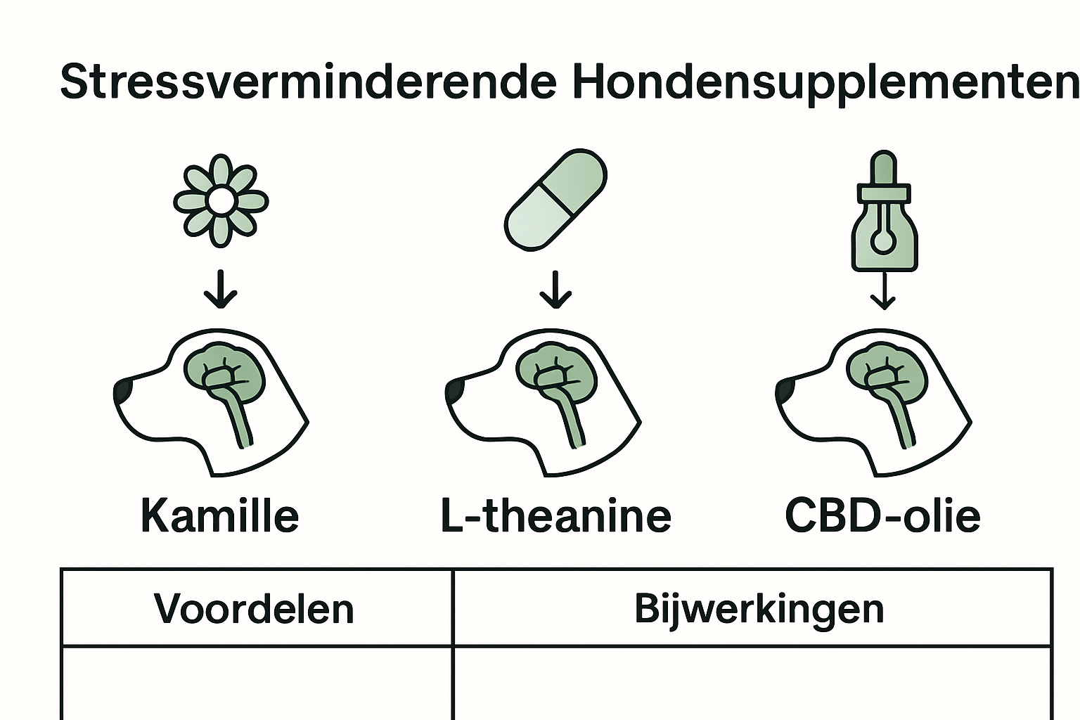 Infographic met werkzame ingrediënten supplementen voor honden