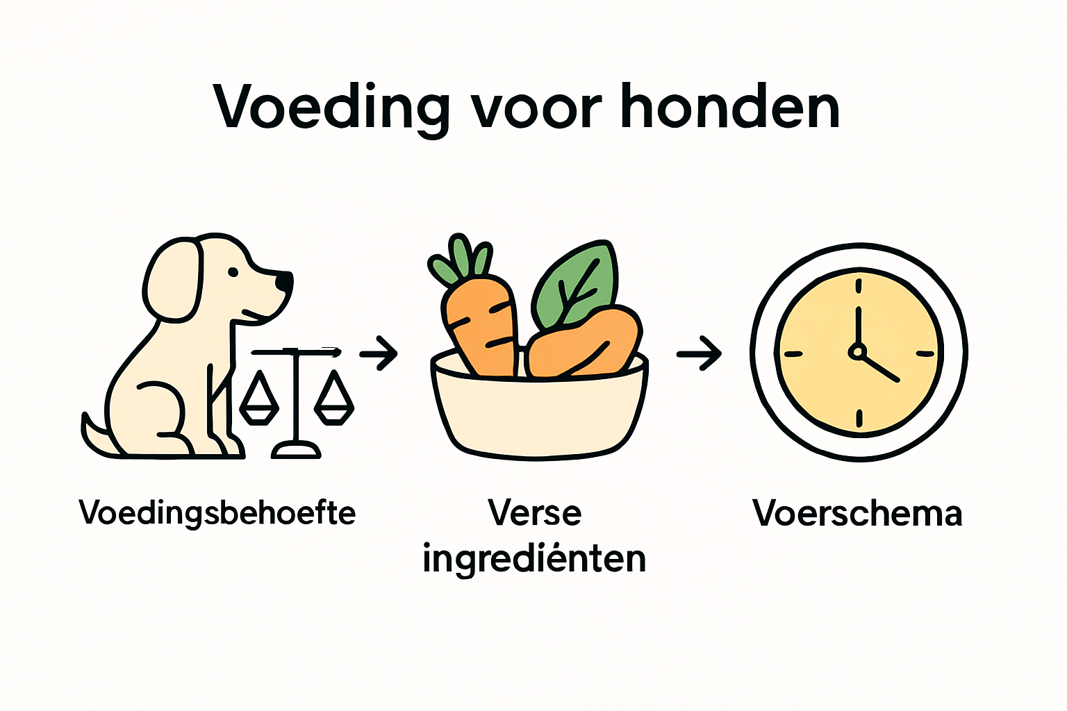 Infographic met drie stappen gezonde hondenvoeding