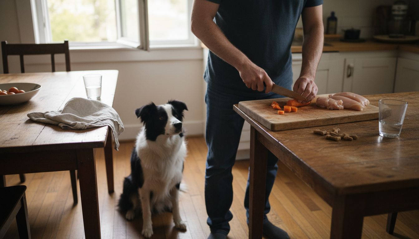 Chopping ingredients for dog snacks