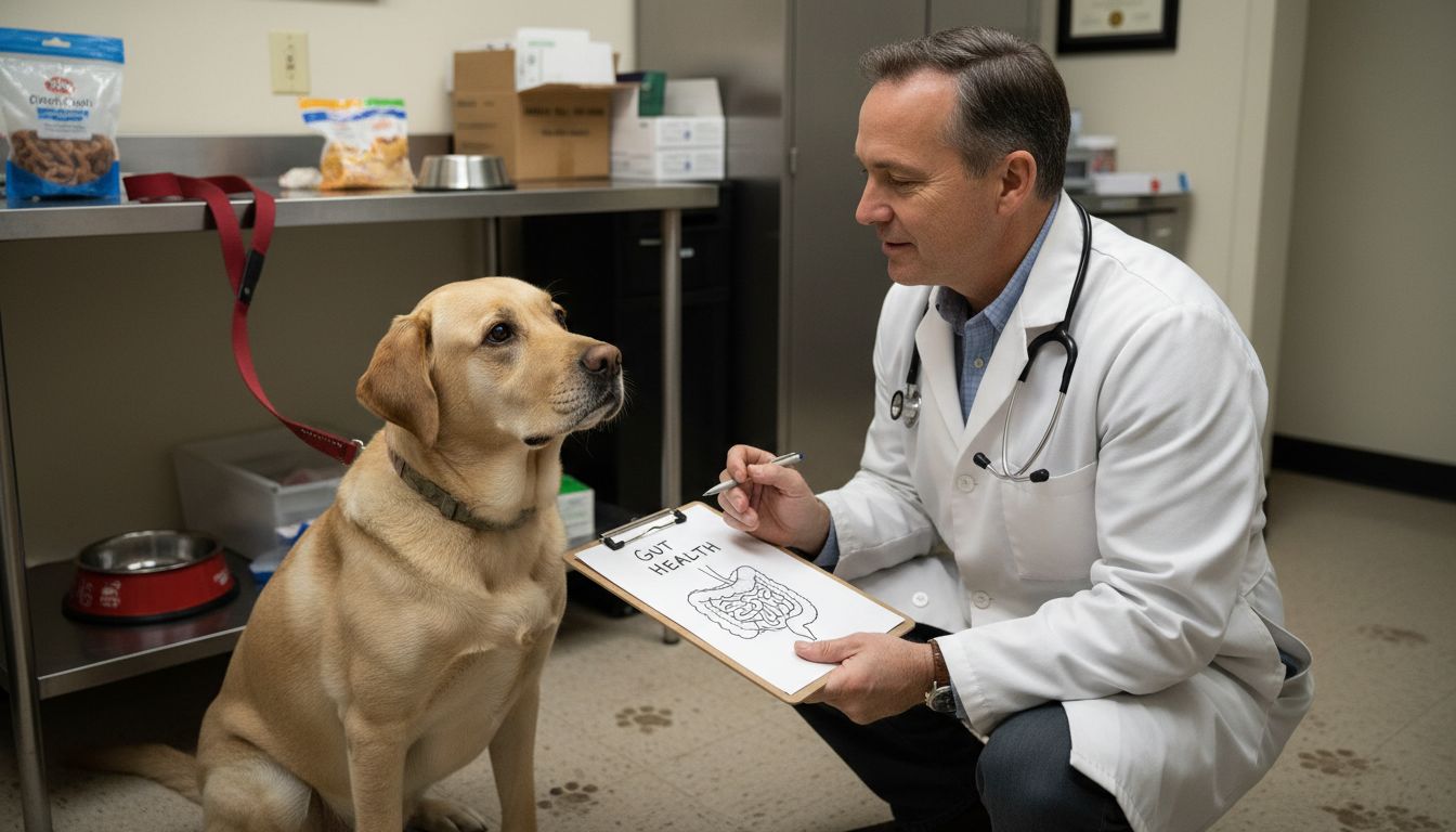 Vet shows gut health to dog owner