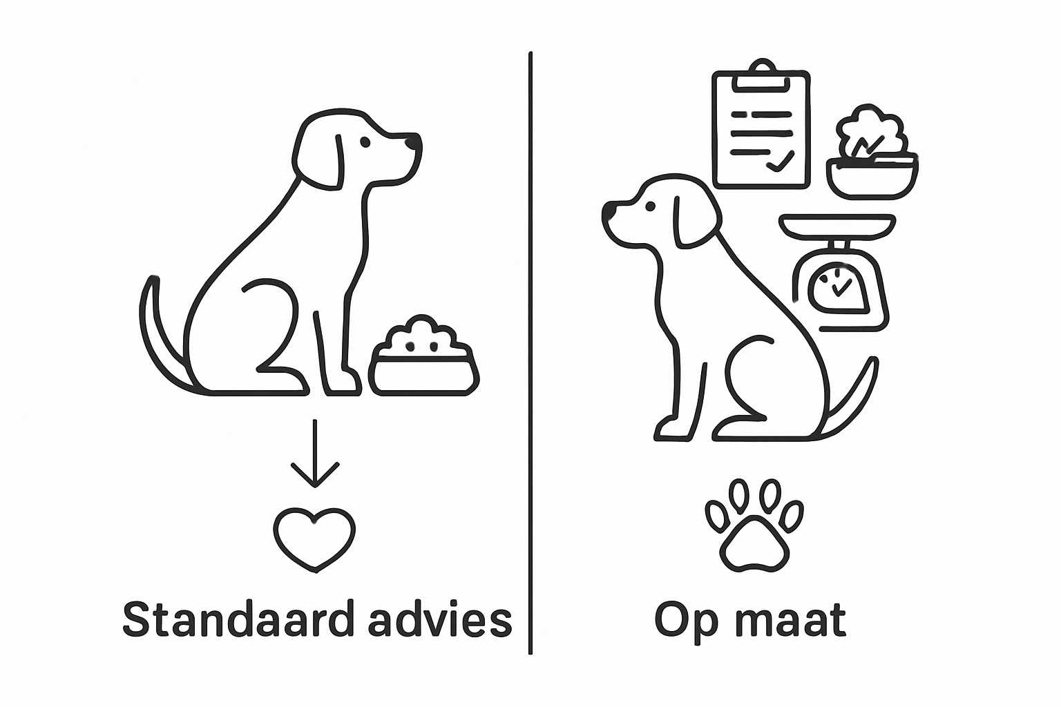 Infographic: Standaard voedingsadvies vs. persoonlijk voedingsplan voor je hond
