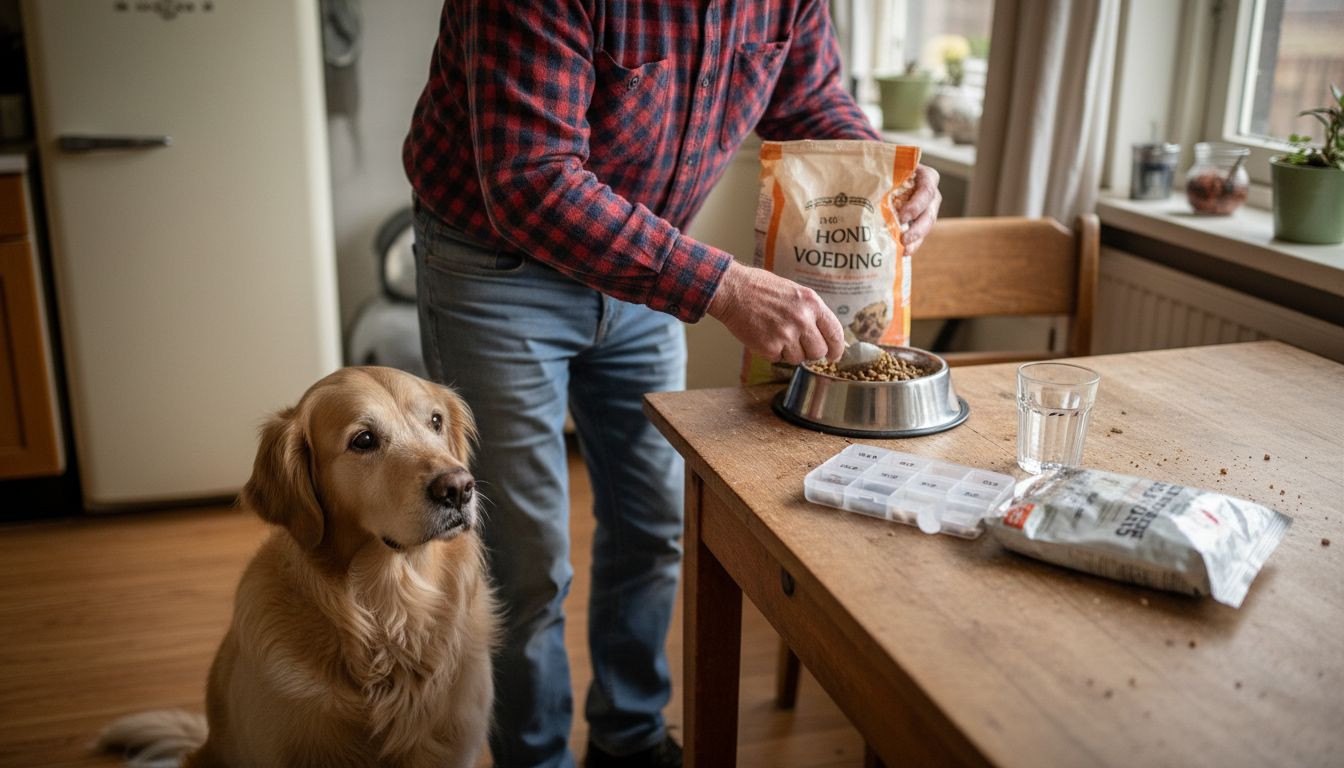 Baasje maakt zelf supplementen klaar voor zijn hond
