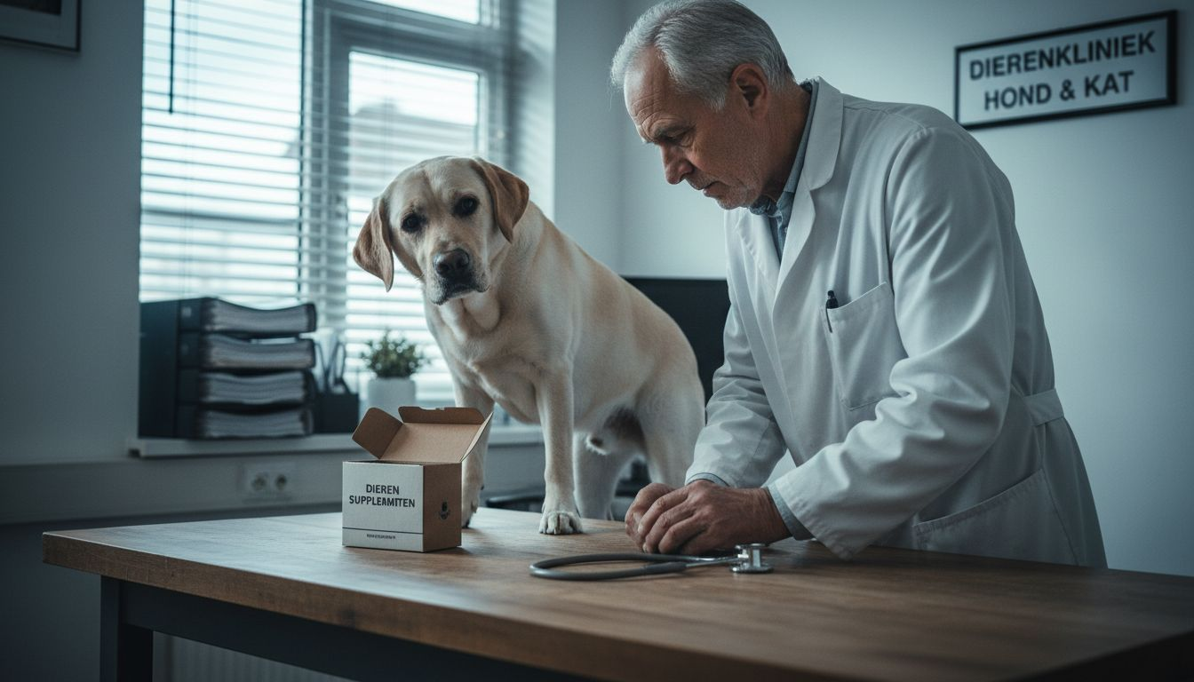 De dierenarts bekijkt samen met de eigenaar welke supplementen geschikt zijn voor de hond.