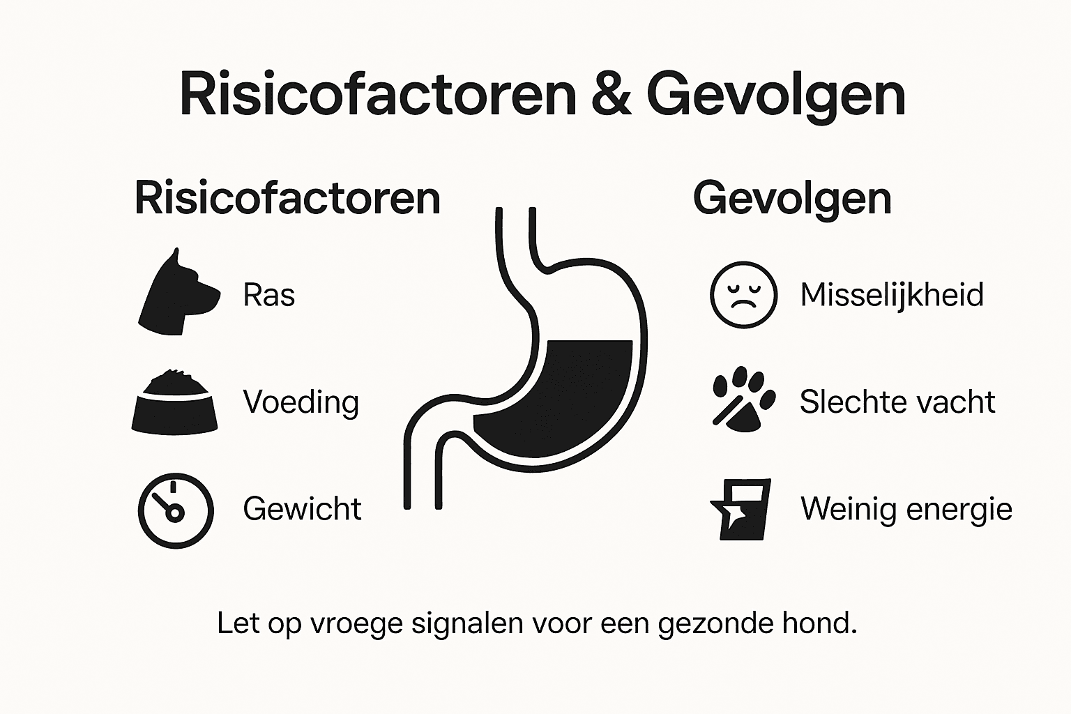 Infographic: belangrijke risicofactoren en mogelijke gevolgen voor de maag van je hond