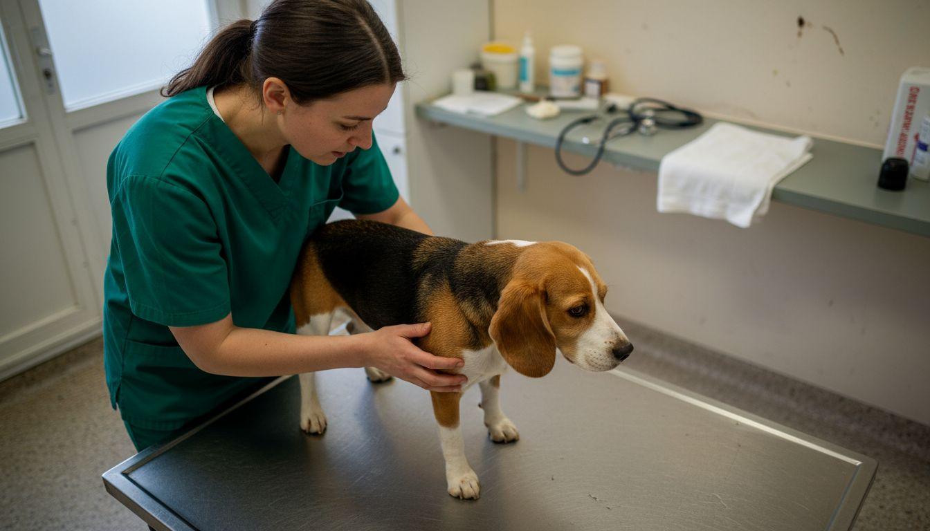 In de dierenkliniek onderzoekt de dierenarts een hond die klachten vertoont.