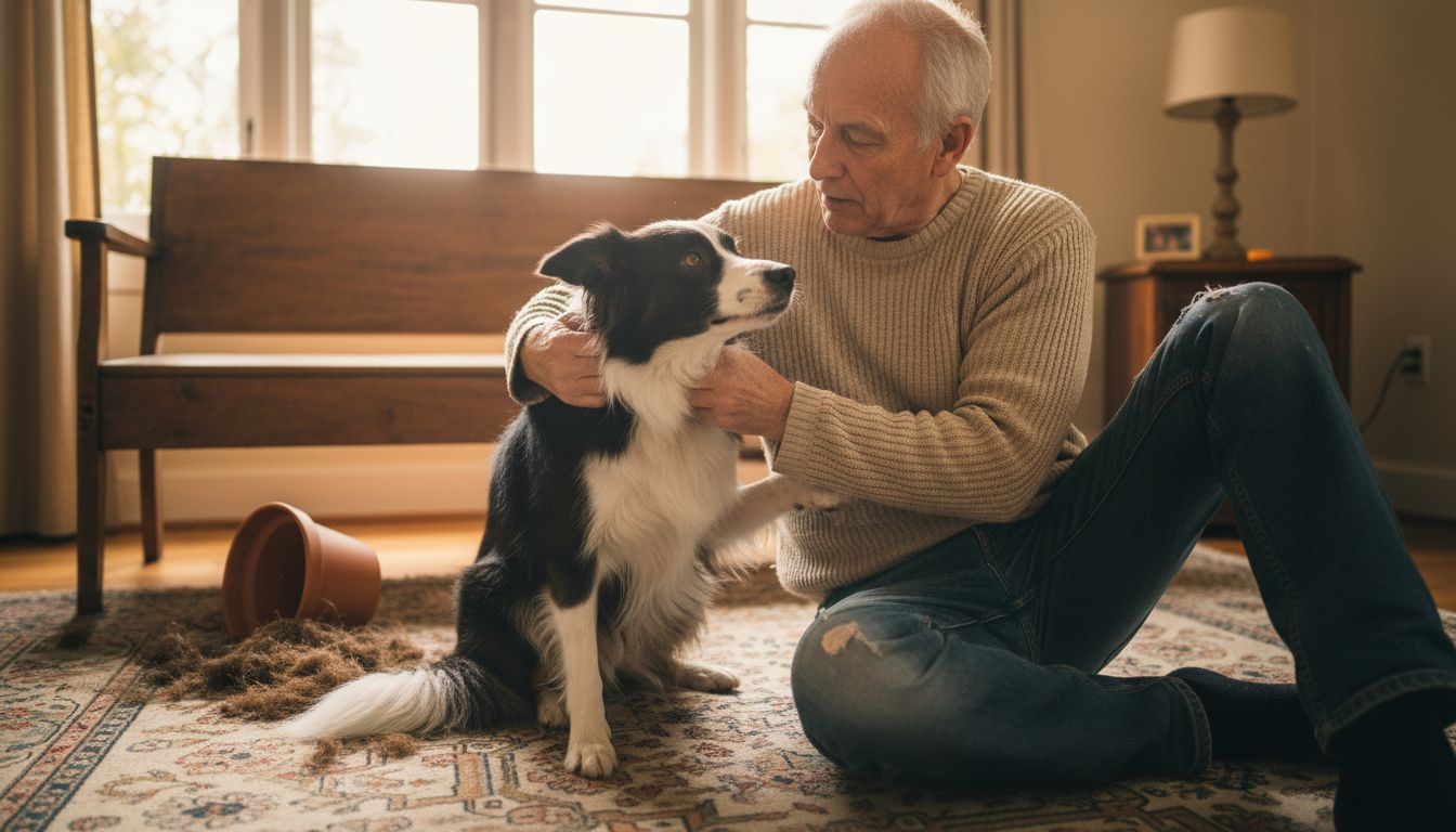 Baasje controleert de hond op eventuele huidproblemen
