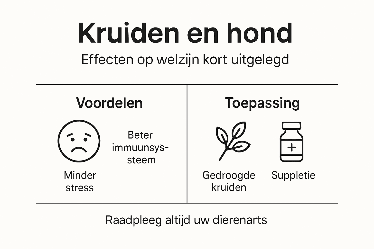 Minimalistische infographic: kruiden voor het welzijn van je hond