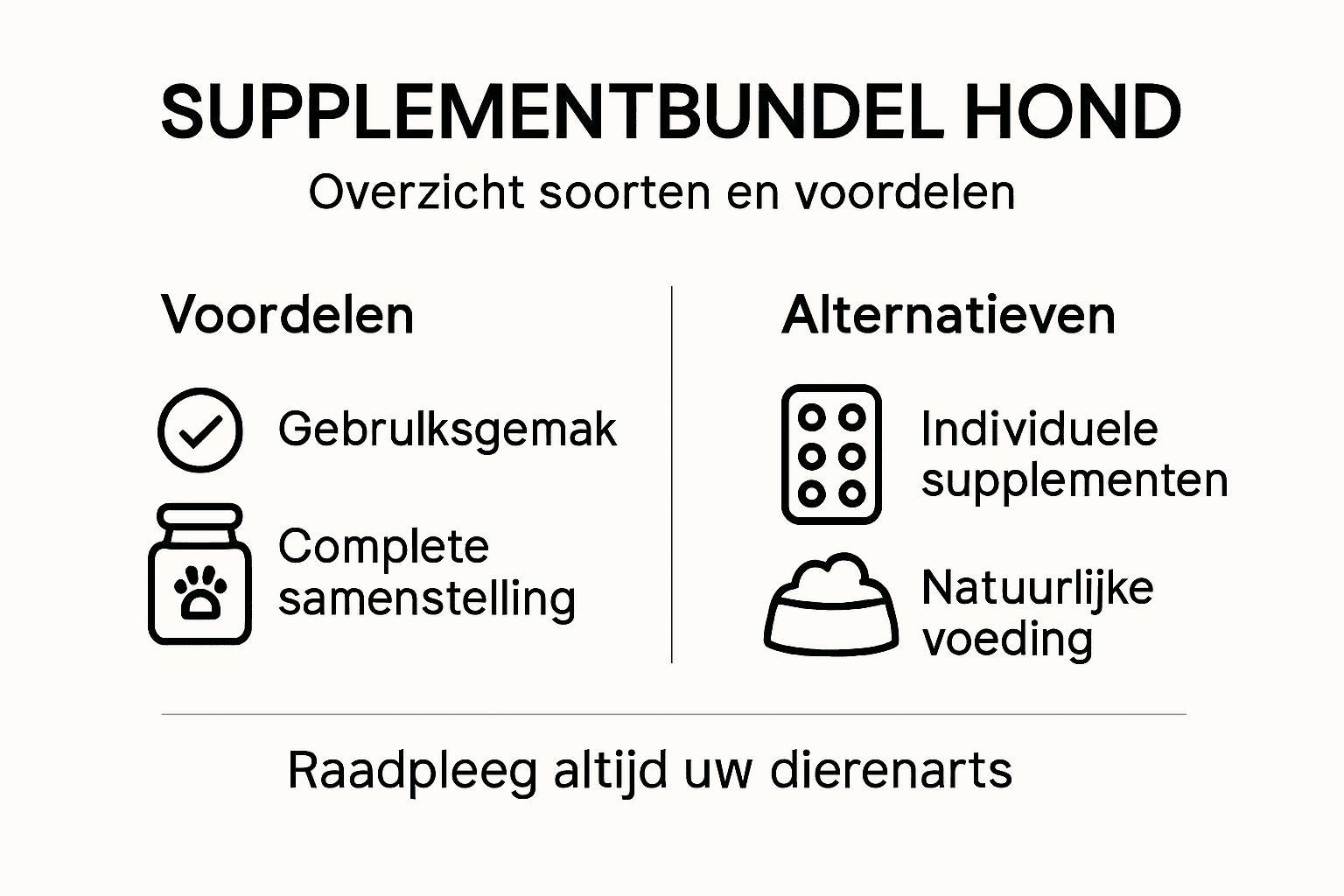 Overzichtelijke infographic: supplementen voor honden – voordelen en mogelijke alternatieven op een rij