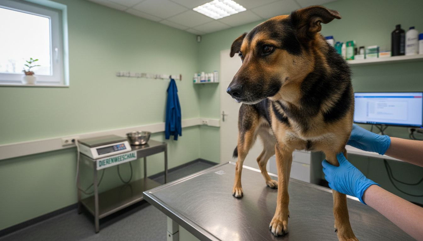In de dierenkliniek bekijkt de dierenarts zorgvuldig het gewricht van een hond.
