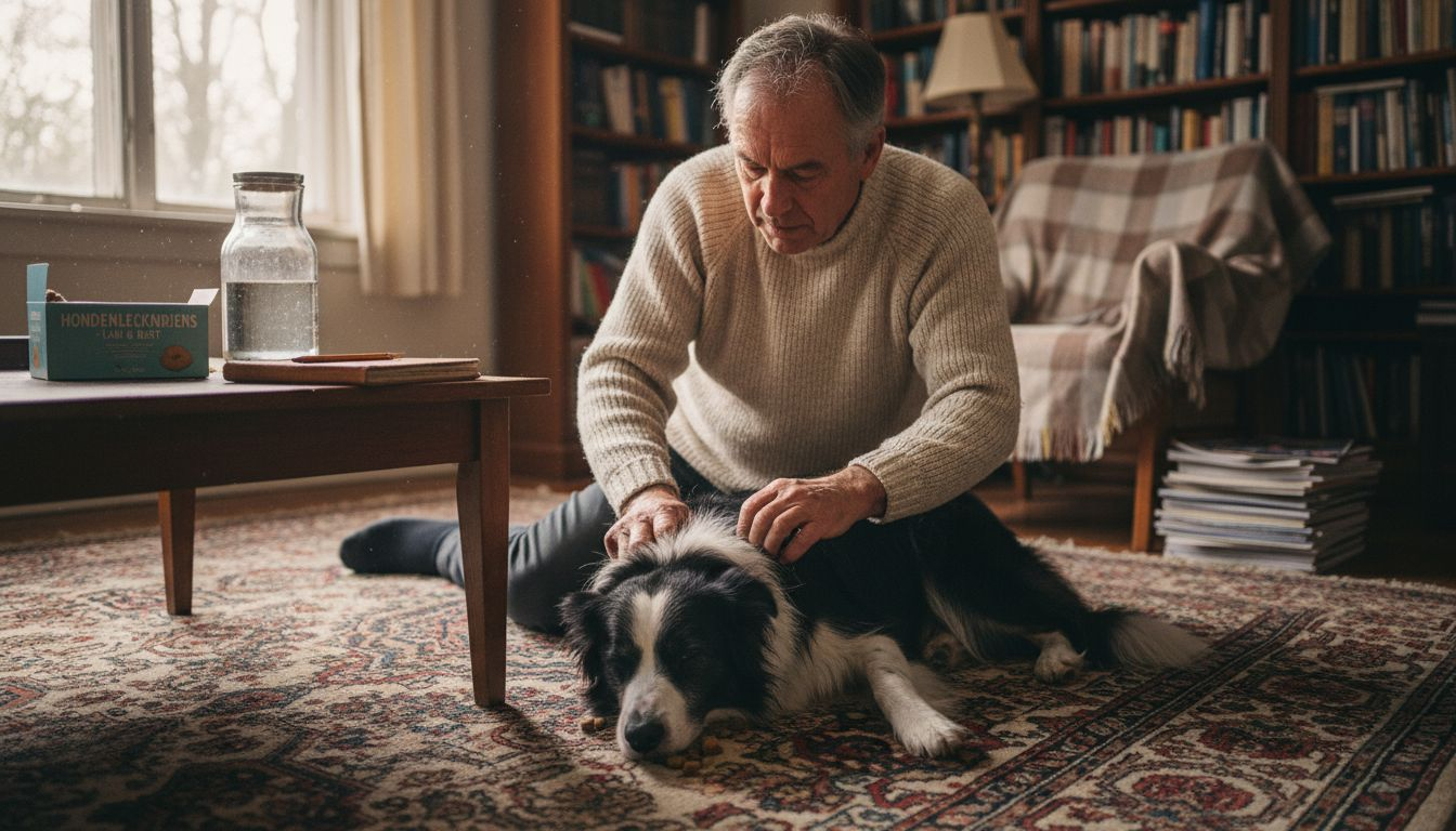 Man kijkt zijn hond na op vacht en gezondheid