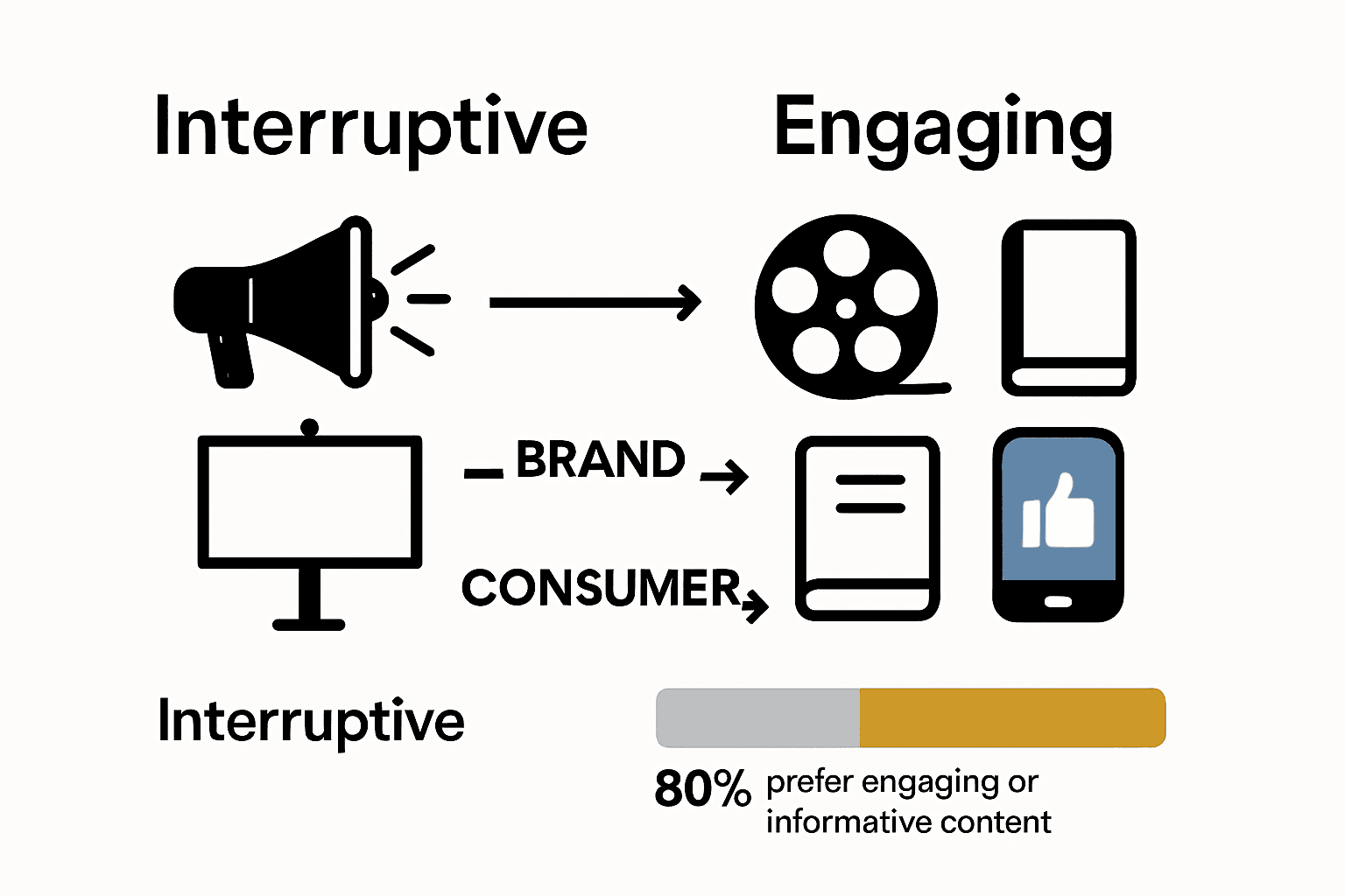 Infographic comparing branded content with traditional advertising using icons and charts.
