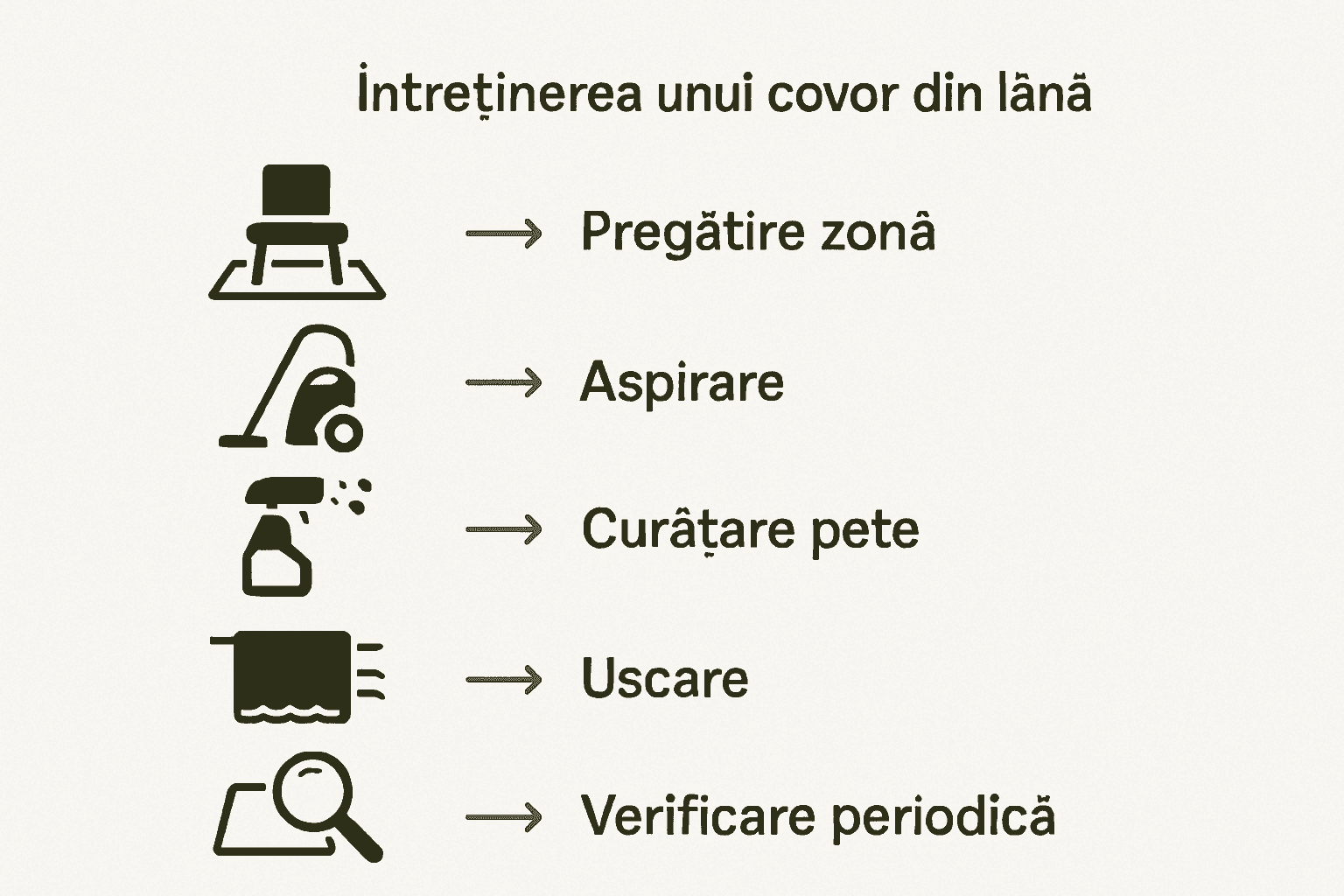 Infografic pași întreținere covor lână