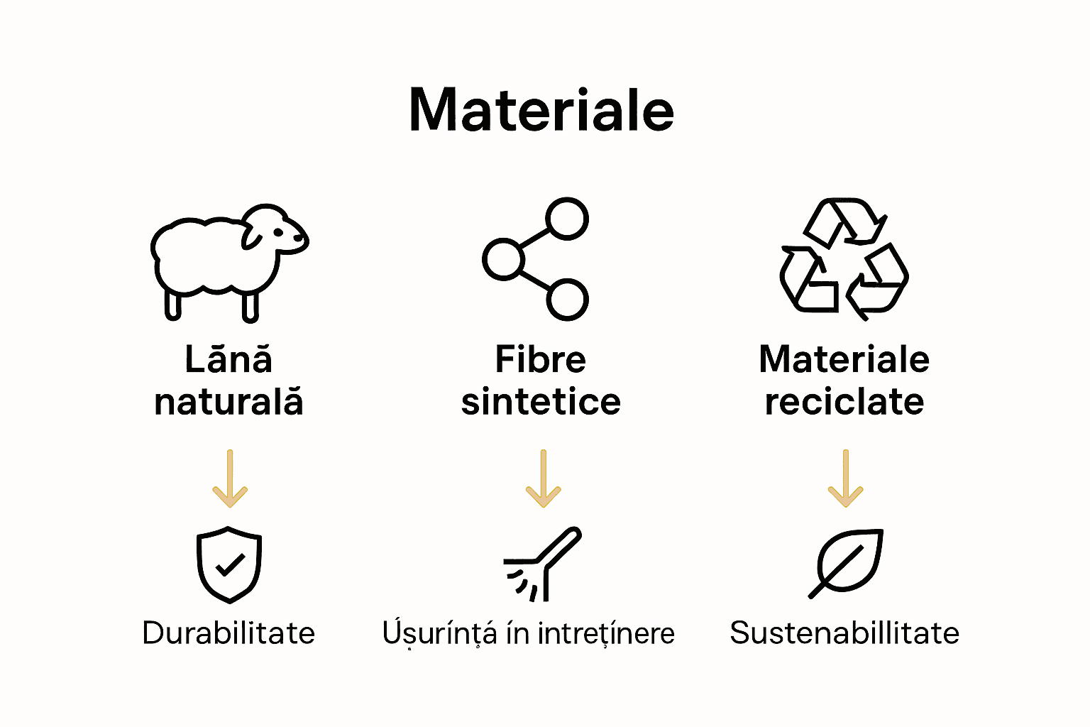 Infografic cu trei tipuri de materiale pentru covoare moderne